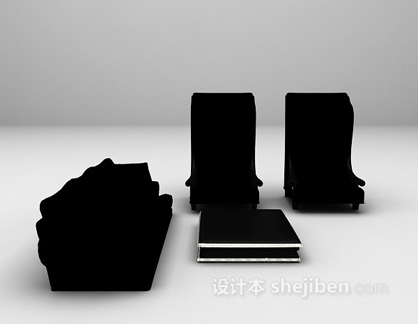 欧式风格黑色高背椅沙发组合3d模型下载
