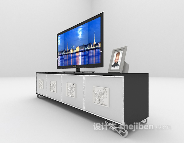 现代风格黑白电视柜3d模型下载