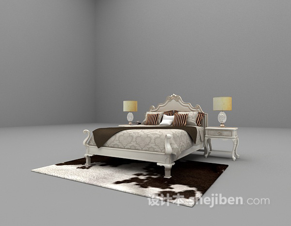 免费欧式白色床3d模型下载