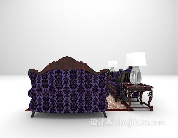 设计本紫色豪华组合沙发3d模型下载