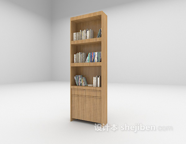 免费木质书柜3d模型下载