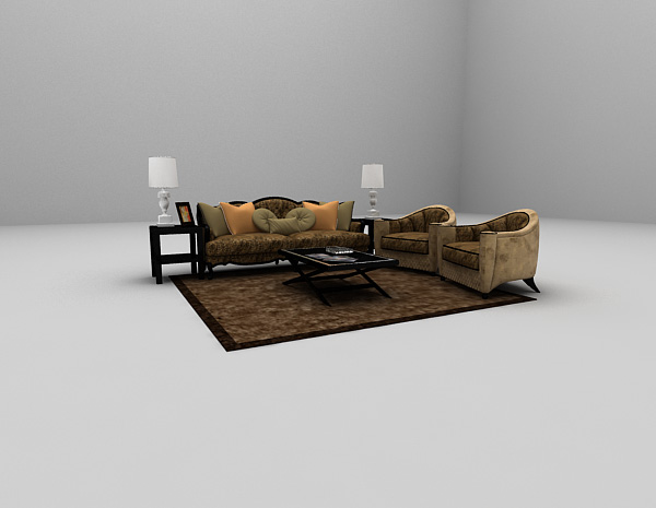 欧式风格棕色组合沙发3d模型下载