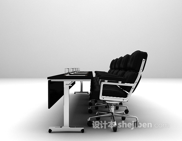 现代风格黑色单排会议桌3d模型下载