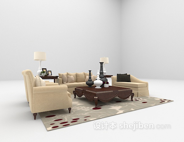 欧式风格欧式沙发组合免费3d模型下载