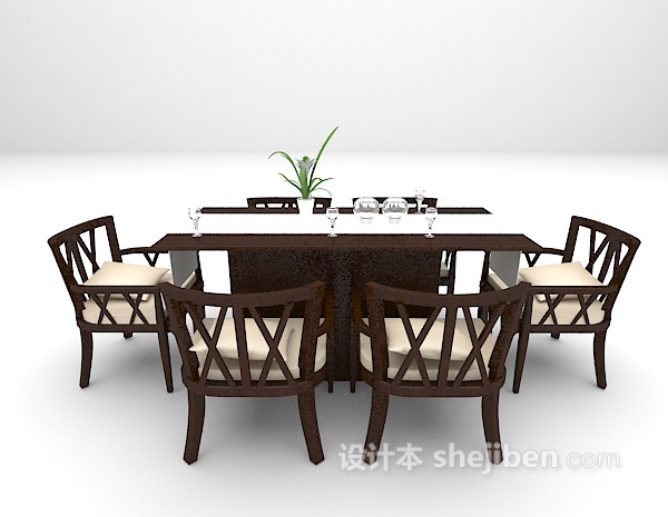 设计本现代餐桌组合欣赏3d模型下载