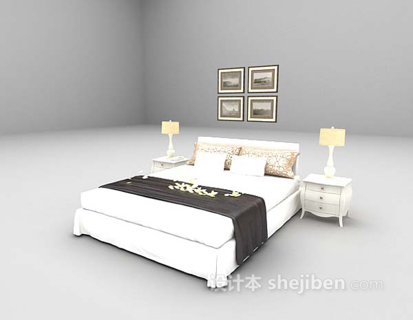 白色床max3d模型下载-设计本3D模型下载