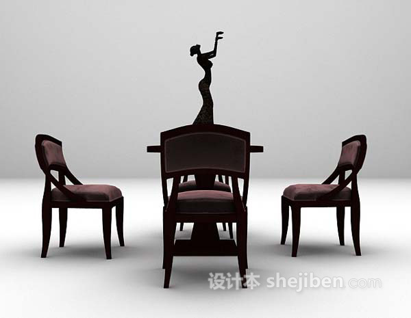 棕色木质桌椅组合免费3d模型下载
