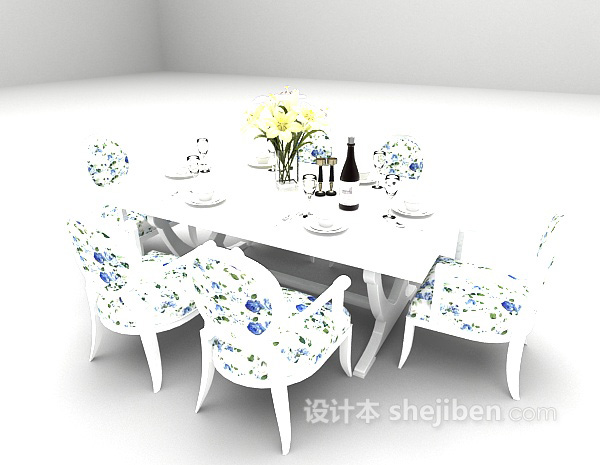免费欧式白色餐桌3d模型下载