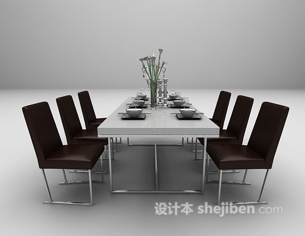 设计本木质长形餐桌3d模型下载