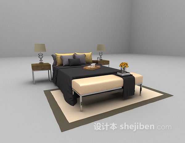 现代风格金属材质床3d模型下载
