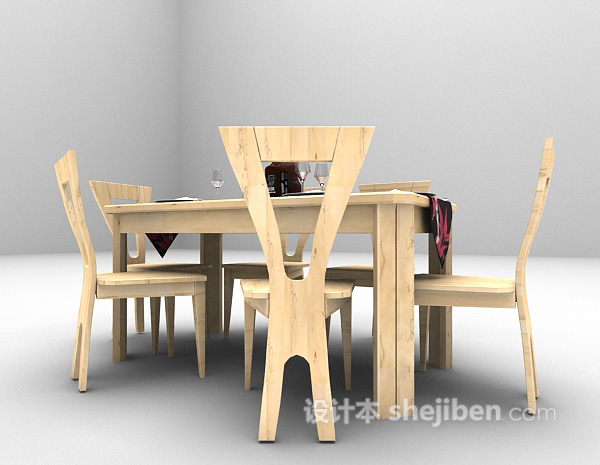免费木色餐桌3d模型下载