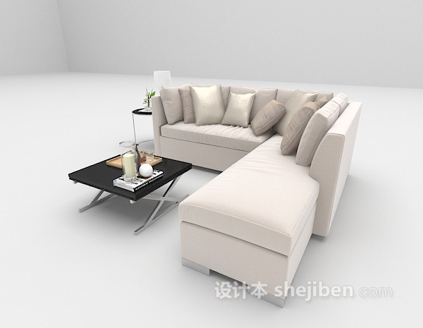 设计本浅色皮质沙发3d模型下载