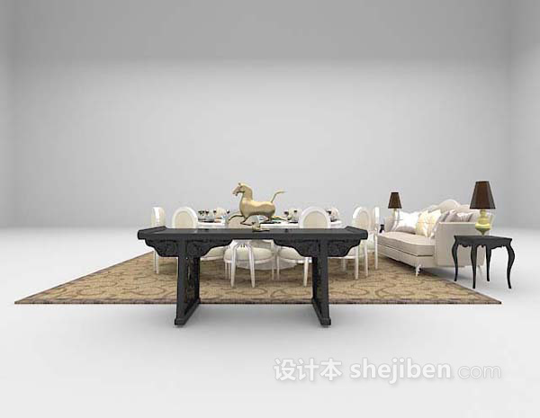 设计本餐桌沙发组合3d模型下载