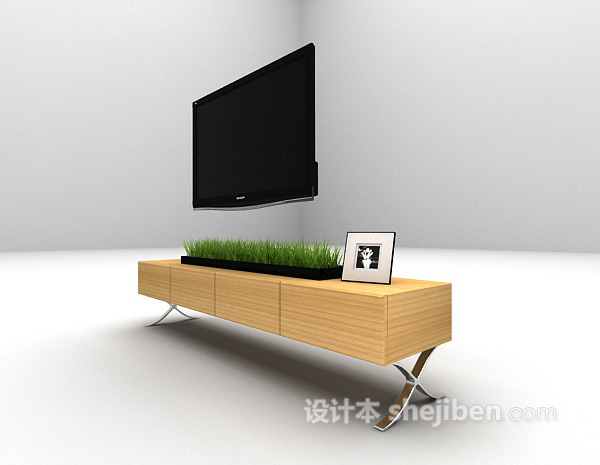 现代风格现代矮木质电视柜3d模型下载