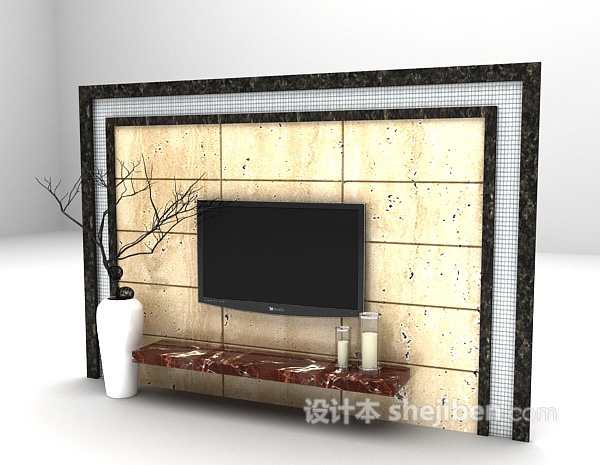 设计本简欧电视墙3d模型下载