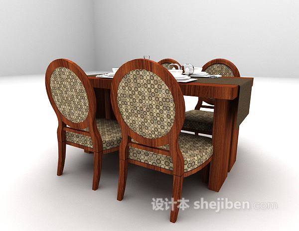 免费欧式木质餐桌3d模型下载