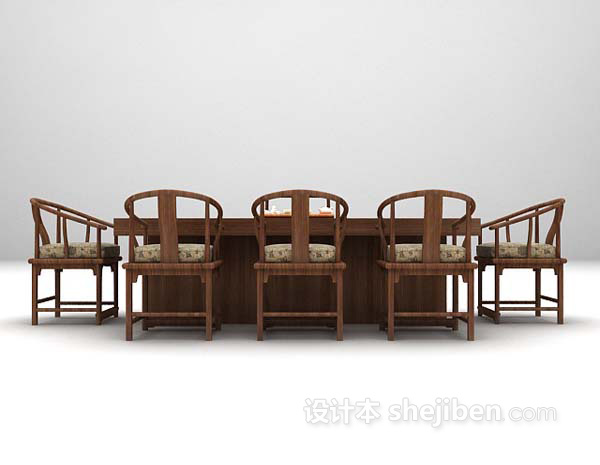 长形桌椅组合3d模型下载