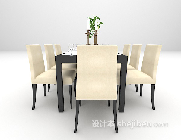 设计本现代黑色餐桌3d模型下载