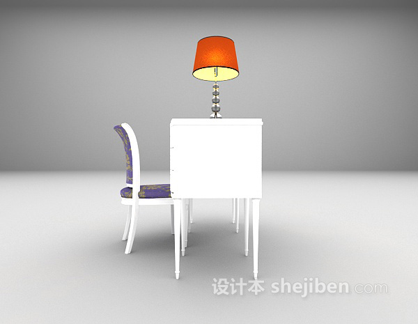 设计本现代白色书桌3d模型下载