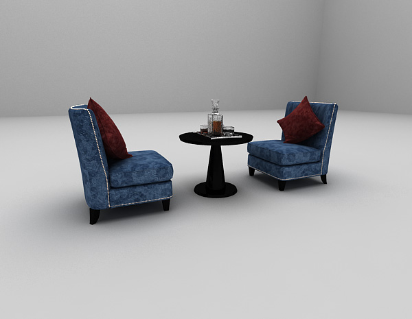 欧式风格蓝色单人沙发3d模型下载