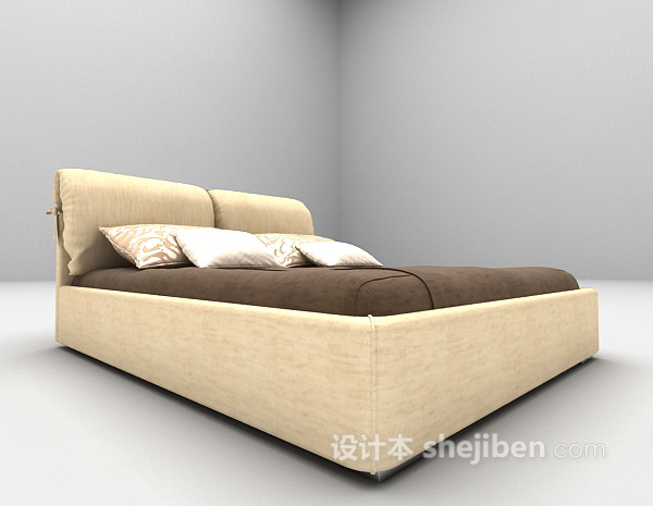 现代风格简易风格双人床3d模型下载