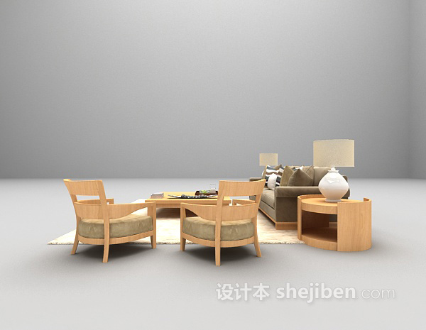 现代风格木质矮沙发组合3d模型下载