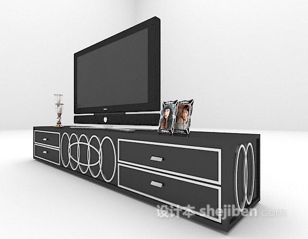 欧式风格欧式黑色电视柜3d模型下载