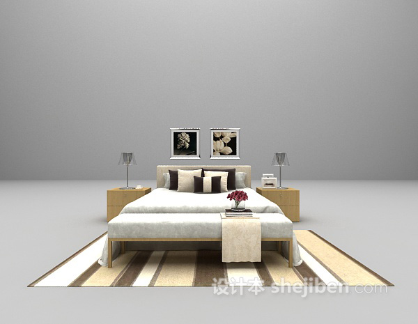 木质家庭床3d模型下载