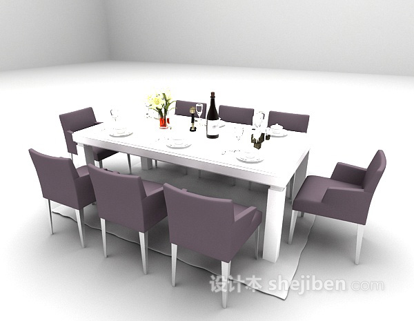 免费白色餐桌3d模型下载