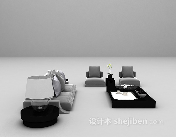 现代风格现代沙发组合3d模型下载