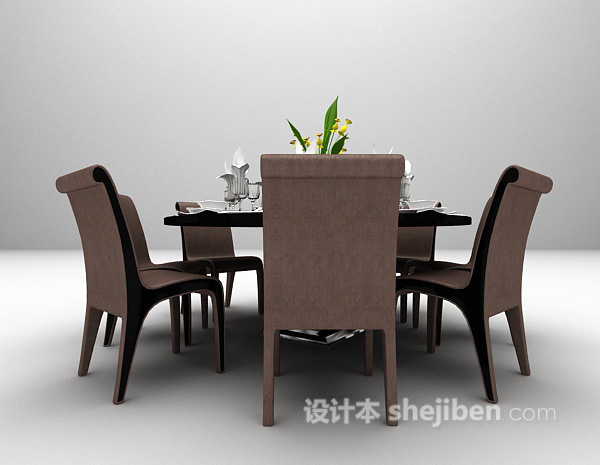 黑色圆形餐桌3d模型下载