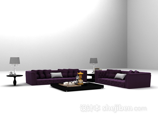 免费紫色组合沙发3d模型下载