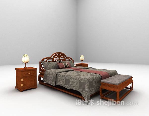 中式风格中式床3d模型下载