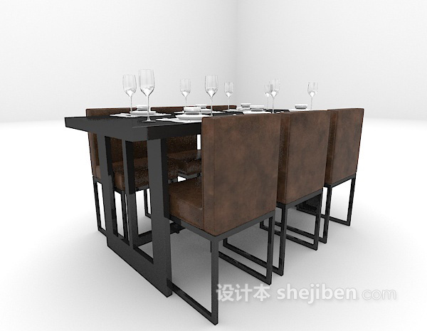 现代风格现代黑色餐桌组合大全3d模型下载