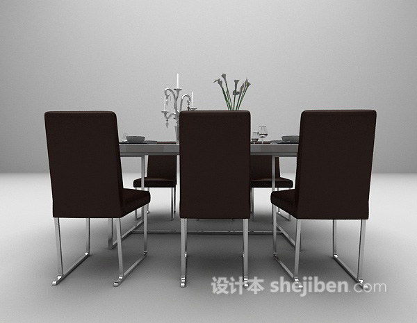 木质长形餐桌3d模型下载