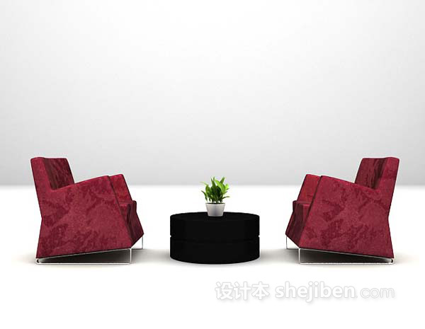红色桌椅组合3d模型下载