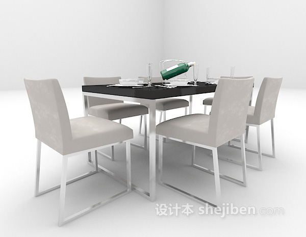 现代风格现代餐桌组合免费3d模型下载