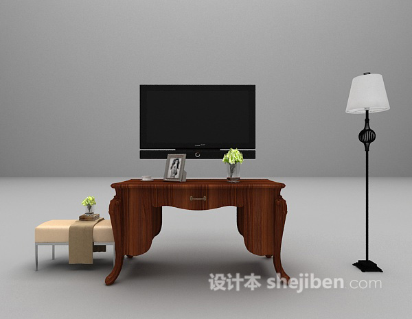欧式棕色电视柜3d模型下载