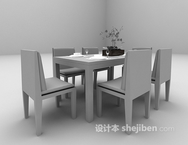 现代风格木质桌椅3d模型下载