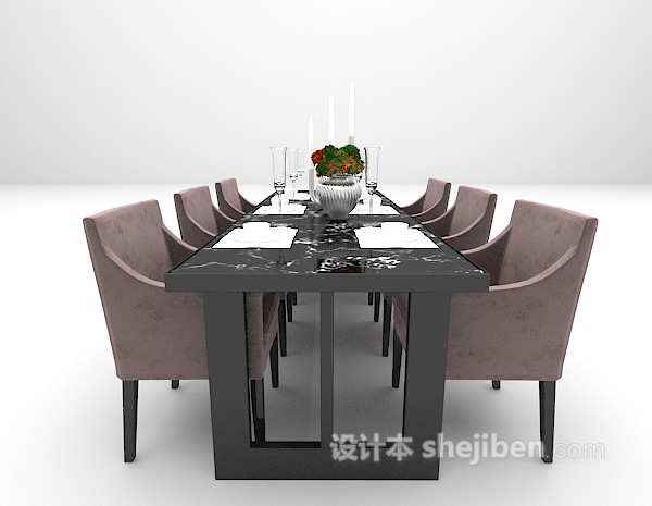 设计本黑色餐桌组合免费3d模型下载