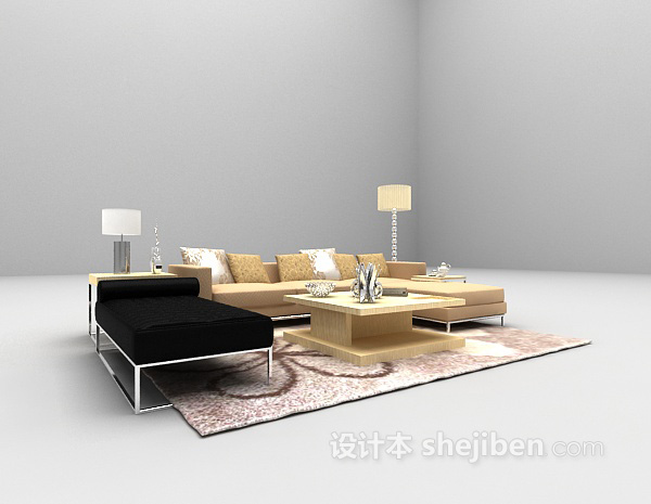 现代木质沙发3d模型下载