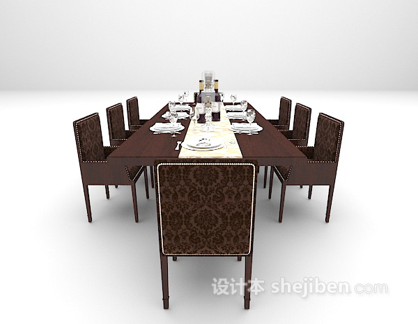 设计本木质黑色餐桌3d模型下载