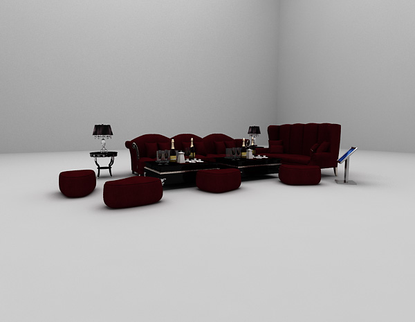 现代风格红色沙发组合3d模型下载