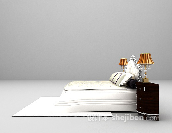 欧式风格白色欧式床3d模型下载