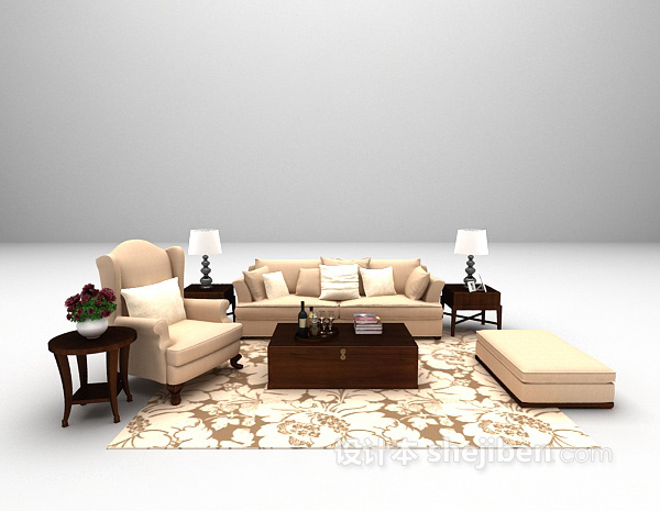 浅色欧式沙发推荐3d模型下载