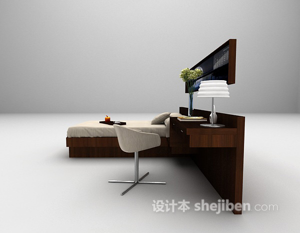 设计本木质单人床3d模型下载