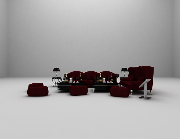 红色沙发组合3d模型下载