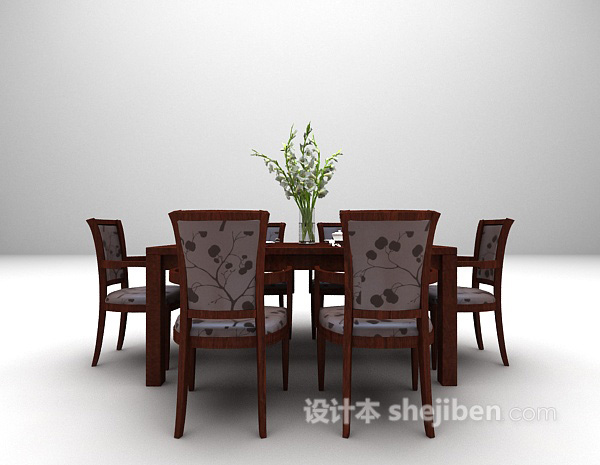 棕色餐桌组合欣赏3d模型下载