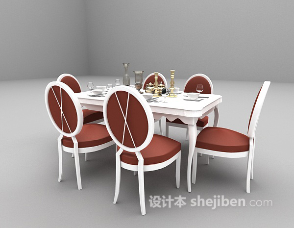 免费古典餐桌椅组合3d模型下载