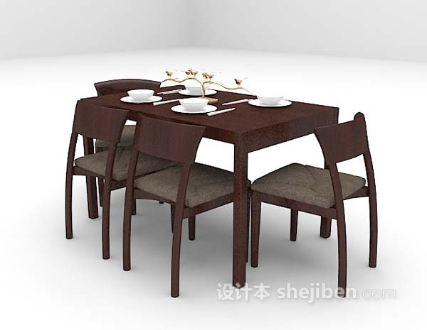 免费复古色餐桌3d模型下载